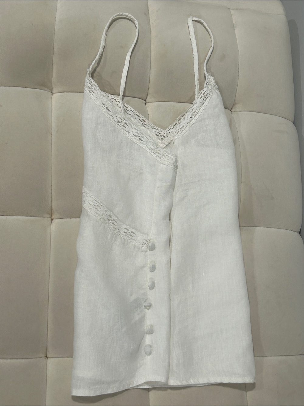 Zara White Lace-Trim Linen Cami Tank Top